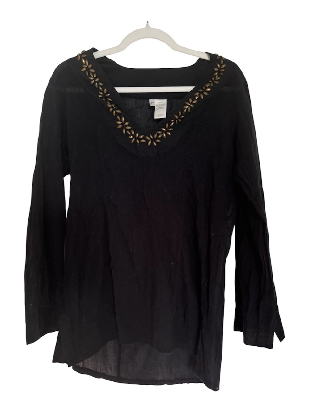 Anne Cole Sheer Black Swim Coverup with Gold Embellished V-Neck